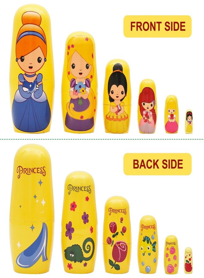 NEPOG Princess Nesting Dolls for Girls Kids, 6 Pcs Princess Girls with Dress Handmade Wooden Nesting Dolls Matryoshka Doll for Kids Birthday Home Decoration - Image 3